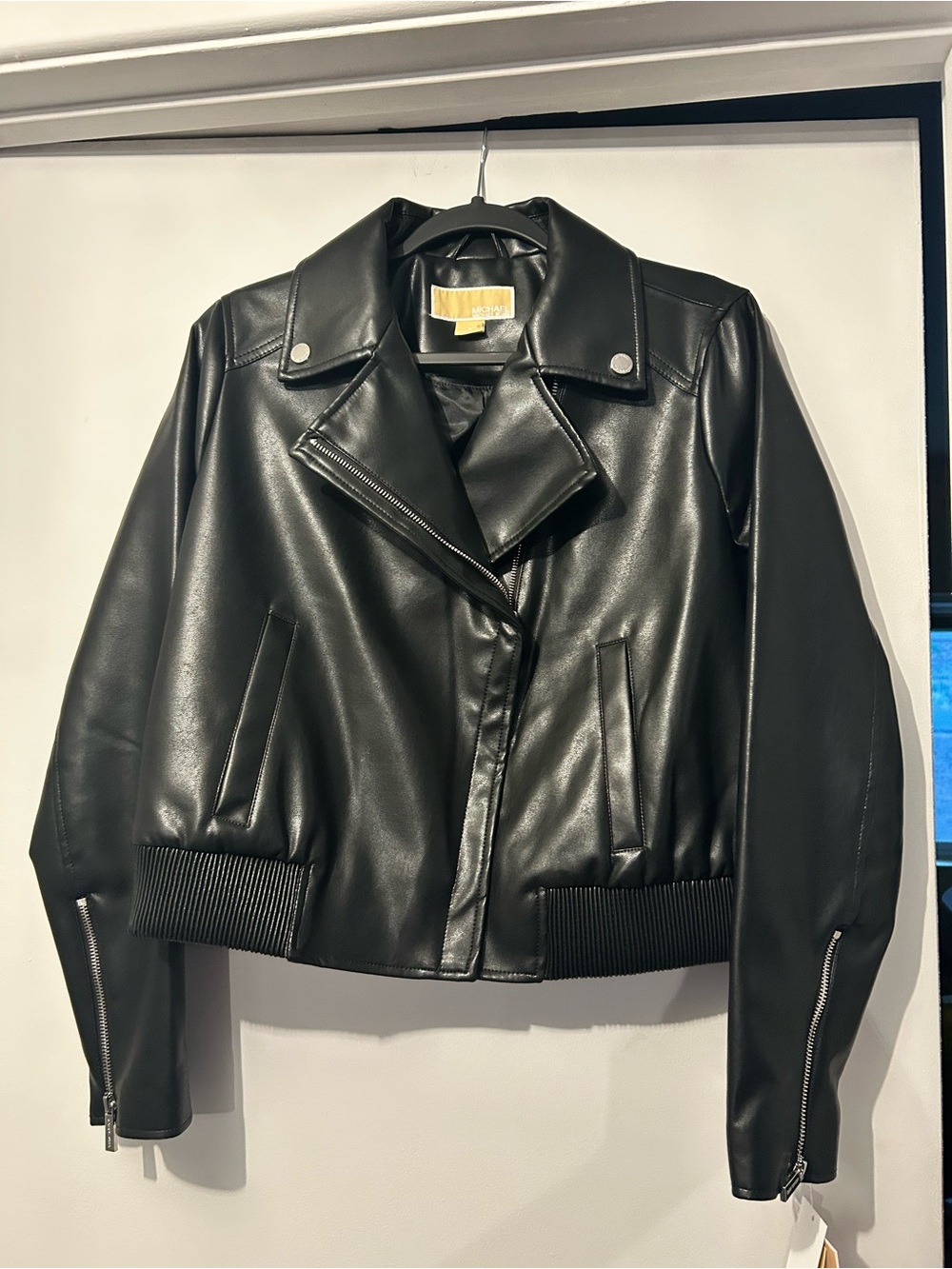 MICHAEL Michael Kors Black Vegan Leather Moto Jacket